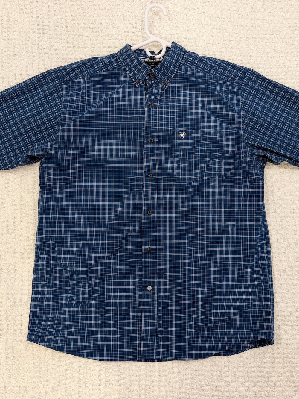 Ariat PRO Men's Navy and Light Blue Plaid Button-Down Shirt